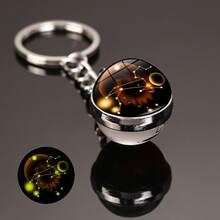 12 Constellation Glow In The Dark Creative Galaxy Keychain Good Luck Keychain Glass Ball Pendant Key Ring Couple Key Chain Improve Love Wealth Success