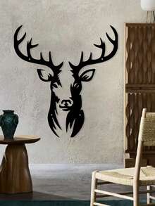 1 Stück rustikaler Stil Metall Hirschkopf Wandkunst - Schwarze Metall Hirschsilhouette, Wanddekoration für Innen- und Außenbereich, kreative Weihnachtsdekoration, Feiertags-Dekoration, geeignet für Büro, Wohnzimmer, Schlafzimmer, Terrasse, Küche, Garten Wandkunst Wanddekoration zum Aufhängen, ideales Geschenk