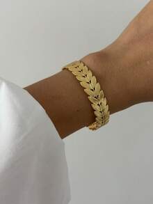 Brățară elegantă retro pentru femei, la modă, în formă de geometrică, din oțel inoxidabil cu frunze metalice și motive florale