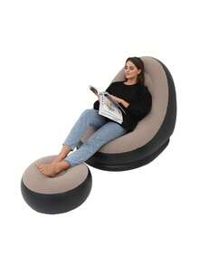 2 piezas Sofá inflable perezoso con reposapiés, diseño de dragón mullido, conjunto de sofá inflable casual para adultos con reposapiés