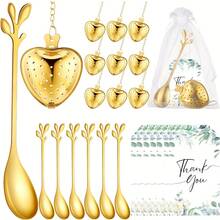 VICKYO 20 Sets Bridal Shower  Party Favor For Guest Tea Spoon Sets With 20pcs Leaf Tea Spoons, Heart Tea Infuser Ball Steepers, Thank You Cards And Organza Bags For Wedding Party Supplies - 金色 - 查看 2