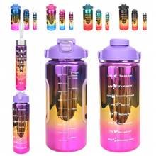 3pcs Of Leak Proof Electroplated Gradient Sports Water Bottles With Straws And Time Markers - Perfect For Offices, Schools, Gyms, And Workouts - Large64oz, 27oz, 15oz - Inspirational And Durable - Back To School Supplies - 紫色 - 查看 2