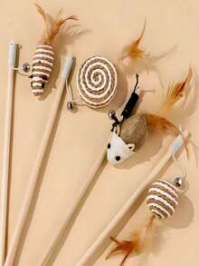 1 pezzo Bacchetta di legno per giocare con i gatti con campanello, stile casuale, giocattolo interattivo per gatti, asta lunga con piume colorate e campanello, accessori per animali domestici, ricambio per bacchetta con piume per gatti, adatto per esercizio e intrattenimento dei gatti, bacchetta da tenere in mano, vari insetti intercambiabili sulla testa, ricambio per bacchetta per giocare con i gatti