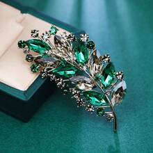 High-End Vintage Luxury Leaf Brooch Women's Versatile Suit Coat Dress Accessory Multicolor Rhinestone Fashion Brooch - 綠色 - 查看 2
