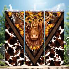 1pc 20oz/40oz Sunflower Cow Print Tumbler With Lid And Straw, Insulated Travel Mug, Gift For Women Men, Ideal For Halloween, Memorial, Christmas, Birthday Gift, Coffee Cup