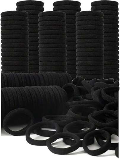 100 Large, 4cm, High-Elastic Ponytail Hair Ties, Black, Seamless Elastic Hair Ties For Women. Ideal For Thick, Heavy, And Curly Hair Without Damaging It. These High-Strength, Non-Constricting Hair Ties Are A Must-Have Accessory For Women At Home And At Work. Hair Ties Head Accessories Gym Sport Running Outfit Rubber Bands Beauty Home Hair Accessories
