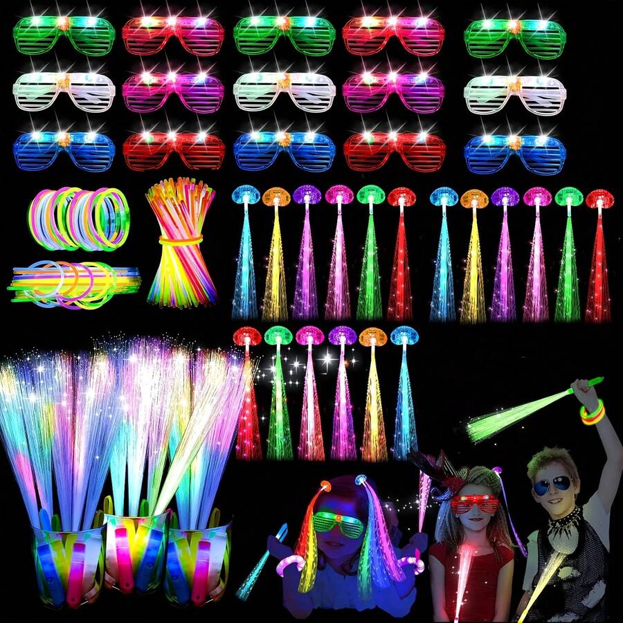 248pcs Glow In The Dark Party Supplies Bulk Pack - 12pcs LED Light Hairs, 12pcs Glow Wands, 200pcs Glow Sticks, 12pcs LED Glasses For Parties, Glow Party Supplies, Glow Party Decorations, Glow Party Accessories, Glow Party Essentials, Glow Party Supplies, Glow Party Decorations, Glow Party Accessories, Glow Party Essentials