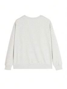 女式休闲宽松笑脸卡通印花圆领运动衫，百搭秋冬