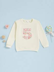 Sudadera de cumpleaños para bebé niña, moderna, de manga larga, con estampado floral y letras, cuello redondo. - Blanco - Ver 5