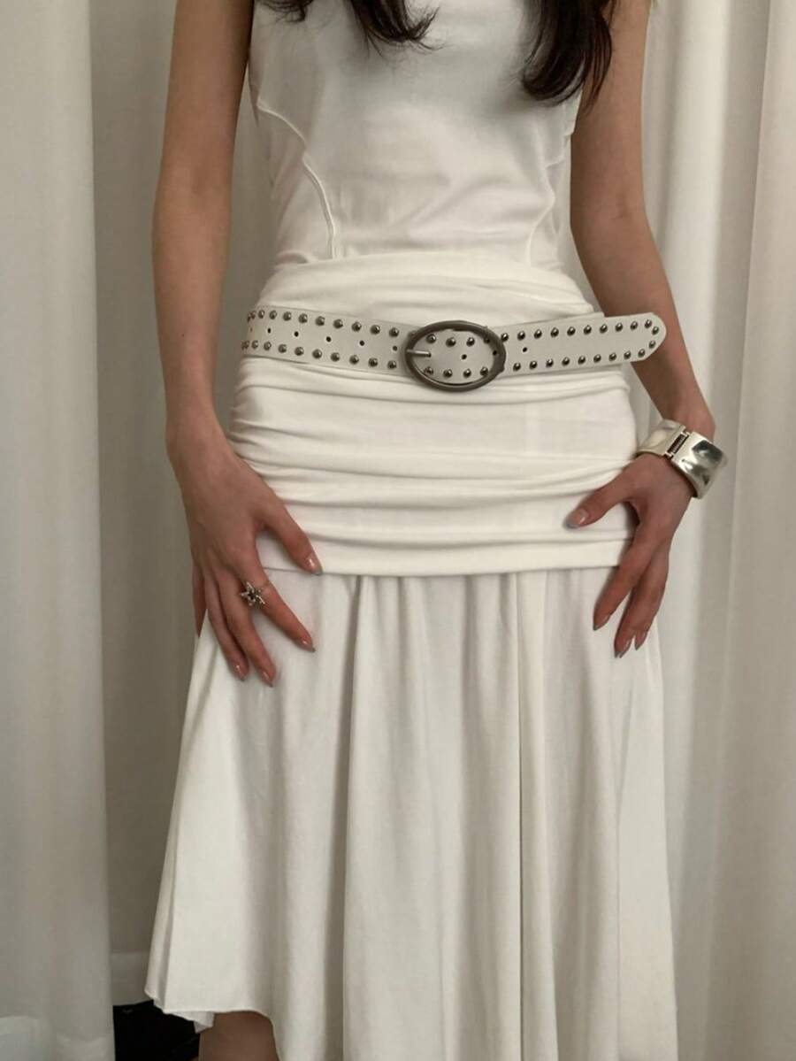 1 件女士白色 PU 朋克风格铆钉腰带 - 白色 - 查看 1