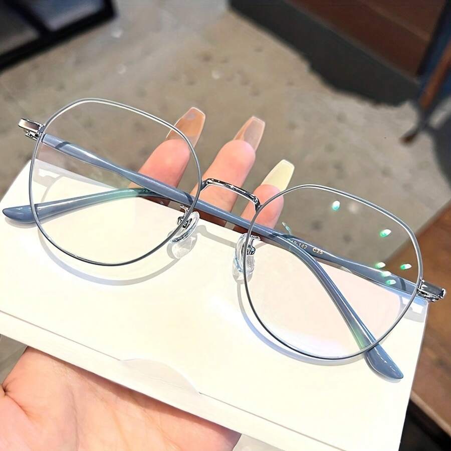 Delicate Polygon Decorative Eyewear Ornament With Soft Blue Temples, Elegant Minimalist Statement Piece For Young Women, Ideal For Summer Beach Vacation, Seaside Leisure Moments, Graduation Season Events, Road Trip Adventures, Camping Holiday Getaways, 2026 Must-Have Fashion Staple For Daily Styling, Office Commute, Party Gatherings, And All Summer Scenarios, Adds A Gentle Fresh Vibe To Any Outfit, Perfect For Creating Refined Eye-Catching Looks On Vacation And Everyday Occasions - Blue - View 1