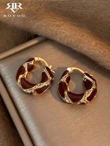 1 Pair Retro French Elegant Versatile Luxury High-End Fashionable Niche Personalized Circle Earrings, Fall/Winter Essential For Women - Multicolor - View 5