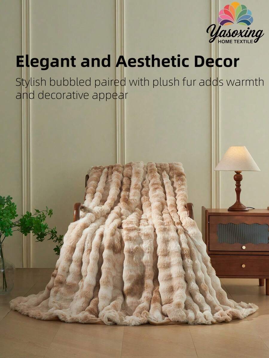 1pc Camel Tie-Dye Cozy Rabbit Fur Plush Blanket Queen Twin King Size Luxury Fluffy Long Plush Blanket Bedding Throw Soft And Comfortable Couches Blankets For Home, For Sofa, Living Room Queen Twin King Size - Camel - View 1