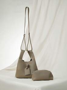 Clariva Casual & Simple & Fashionable Pu Leather Shoulder/ Crossbody/ Hand-Held Tote Bag With Inner Pocket Gifts - Grey - View 1