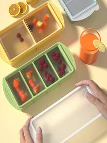 Silicone Freezer Tray With Lid - Silicone Freezer Food Molds- Large Ice Cube Tray,Silicone Freezer Container,Freeze & Store Soup, Sauce, Broth,Leftovers - Makes 4 Perfect 1 Cup