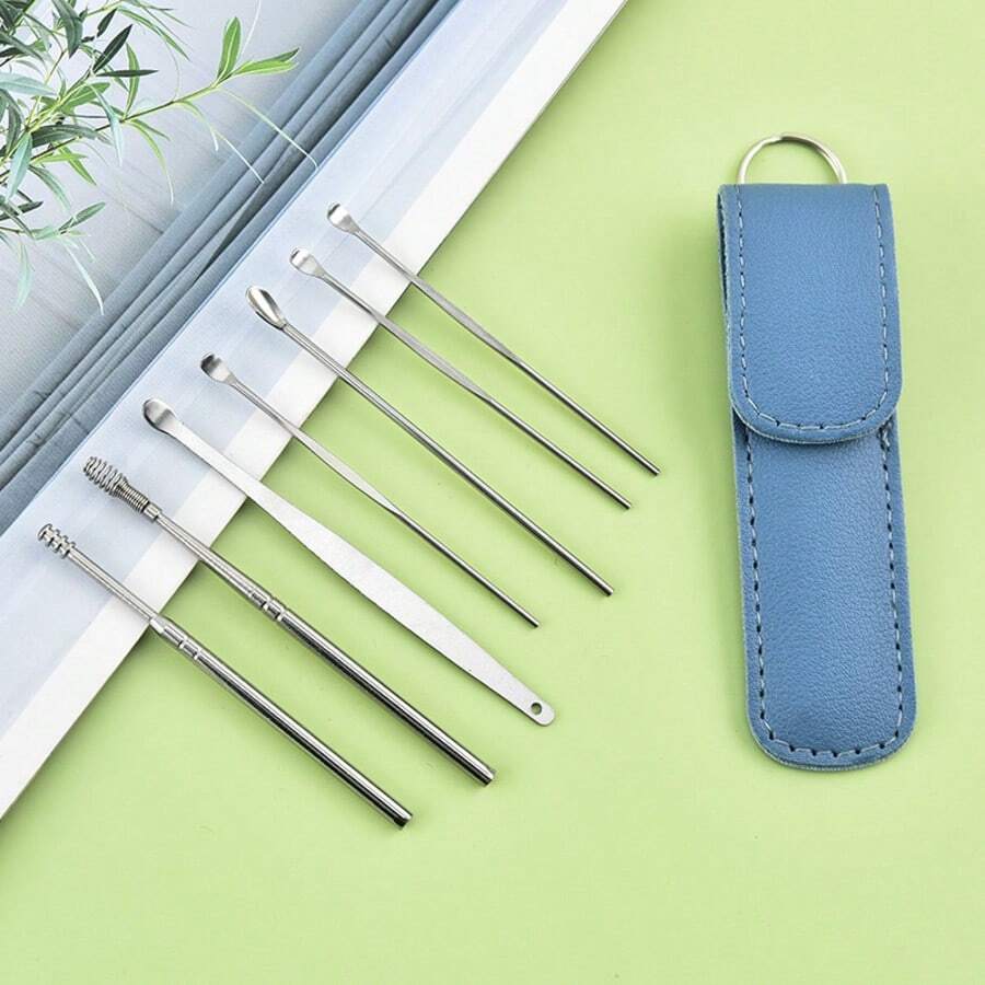 6-Piece Stainless Steel Household Portable Ear Pick Spiral Spring Ear Cleaning Tool
