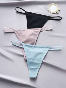 Snug Zone 5 peças/pacote Calcinha tipo Tanga Diária Simples e Sólida Sexy Feminina - Cores Sortidas - Visão 1