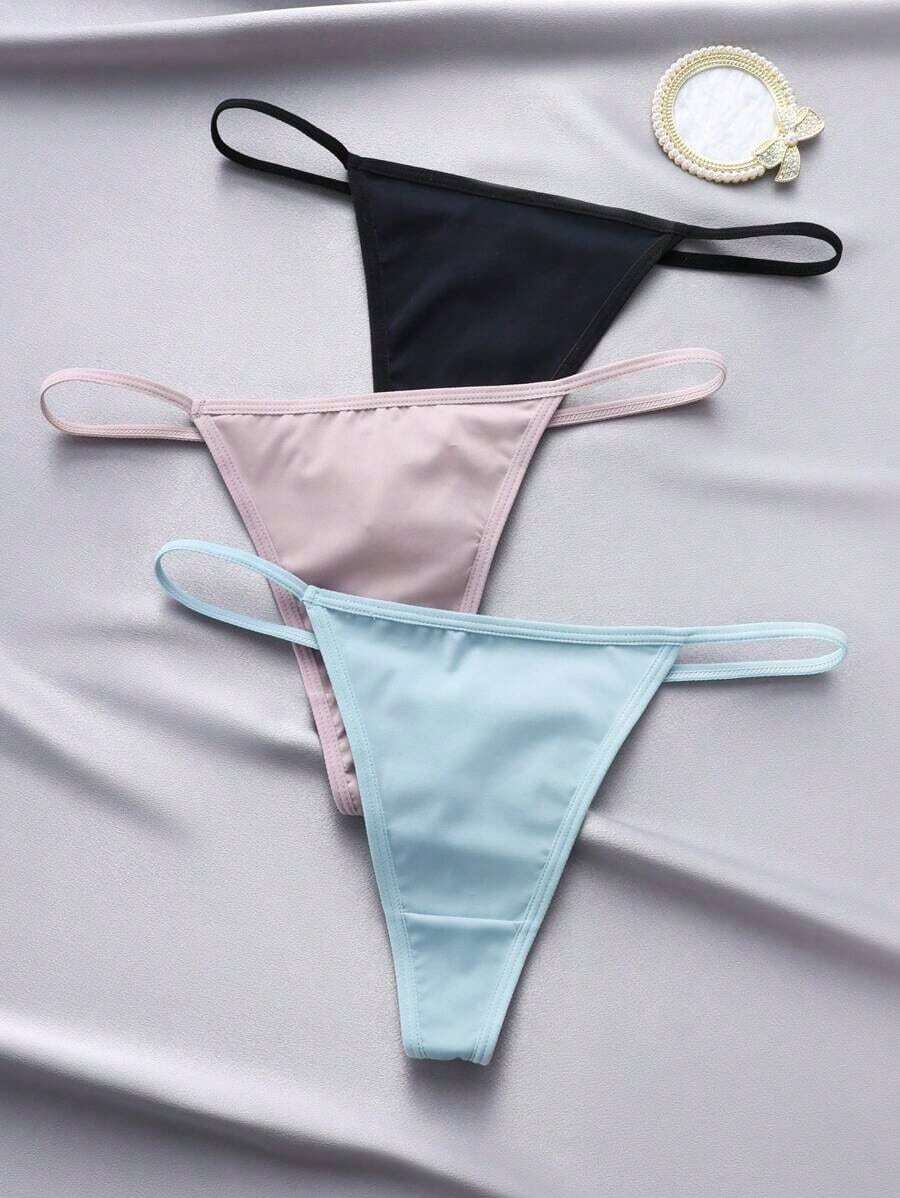 Snug Zone 5 peças/pacote Calcinha tipo Tanga Diária Simples e Sólida Sexy Feminina - Cores Sortidas - Visão 1