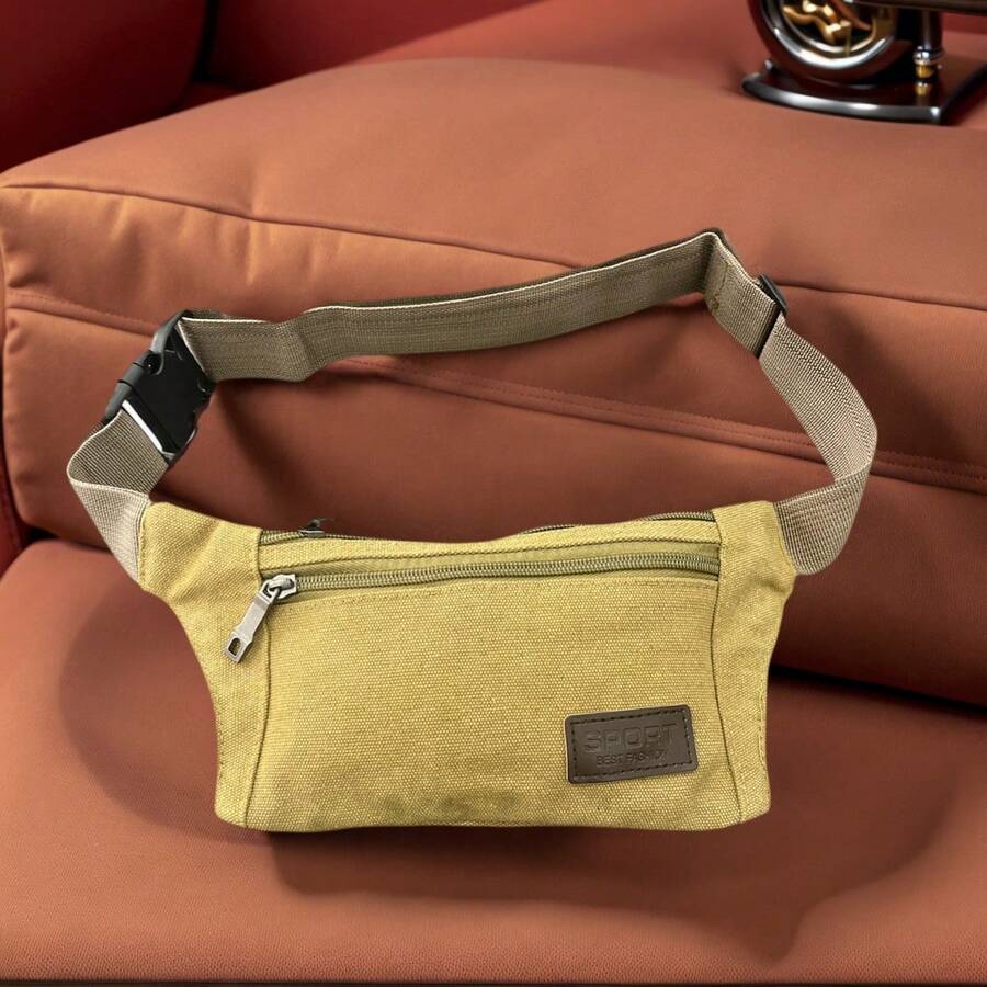 MEJORADA Unisex Canvas Fanny Pack With 3 Zippers, UPGRADED, Adjustable Flat Waist Bag For Men And Women – Ideal For Travel, Sports, And Everyday Use - Màu Khaki - Xem 1