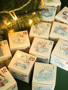 24 Stücke Weihnachts-Adventskalender Boxen 24 Tage Countdown bis Weihnachten Geschenkboxen mit Aquarellblauer Nummer Machen Sie Ihren eigenen Adventskalender Weihnachtsparty Winter Feiertags Dekorationen