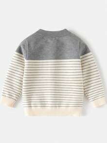 Young Boy Striped Knit Cardigan Sweater, New Autumn Collection - Grey - View 2