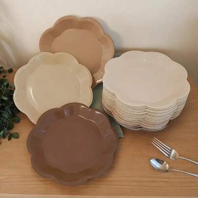 10 件/20 件/40 件/50 件/套，棕色纸盘渐变棕色派对盘 7 英寸一次性扇形甜点盘，适用于生日婚礼新娘订婚婴儿送礼会派对用品甜点餐具派对装饰品，适用于万圣节、圣诞节活动和派对用品