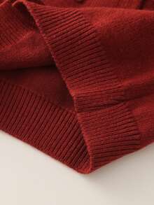 2 件女童针织毛衣开衫和百褶裙套装，经典设计领毛衣套装，节日/生日礼物 - 酒紅色 - 查看 6