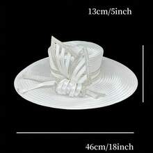 Box Packaging Fashion Retro Women's Church Hat With Wide Brim And Rhinestone Decoration Elegant Church Hat Must-Have For Easter, Mother's Day, Wedding Guests And Special Occasions - trắng - Xem 2