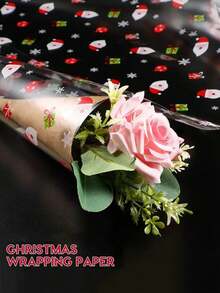 Rouleau d'emballage cellophane de Noël - Épaisseur de 2,5 mil, motifs festifs pour cadeaux, paniers, bonbons et artisanat, transparent, 39,88 cm x 30,48 mètres