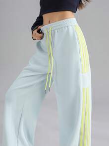 2025新款秋季条纹抽绳直筒运动裤，女休闲阔腿裤