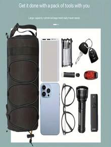 Bolsa de guidão de bicicleta ajustável de grande capacidade - Bolsa de estrutura frontal multicompartimentada preta com sistema de fixação elástica, design cilíndrico moderno, adequada para itens essenciais de ciclismo e armazenamento portátil, bolsa de bicicleta, fecho de zíper