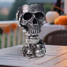 Skull Head Planter Halloween Succulent Flower Pot Gothic Tabletop Decorations For Home Holiday Party Decor - Black - View 4