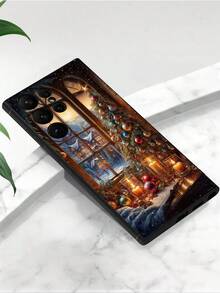 圣诞树雪花图案黑色软壳手机壳，兼容、荣耀、三星Galaxy A04e/A05s/A13/A14/A15/A34/A35/A50/A52/A53/A54/S21/S22/S23/S24/S25/S25 Ultra、6A/7A/8A、12T/13T/14T，国际版，非国内版 - 黑色 - 查看 3