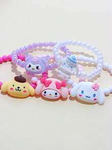 3pcs/Set Sanrio Characters Beaded Bracelets For Girls, Including My Melody, Kuromi, Cinnamoroll, Pompompurin, Suitable For Girls, Best Friends, Daily, School, Birthday Gifts - Multicolor - View 4