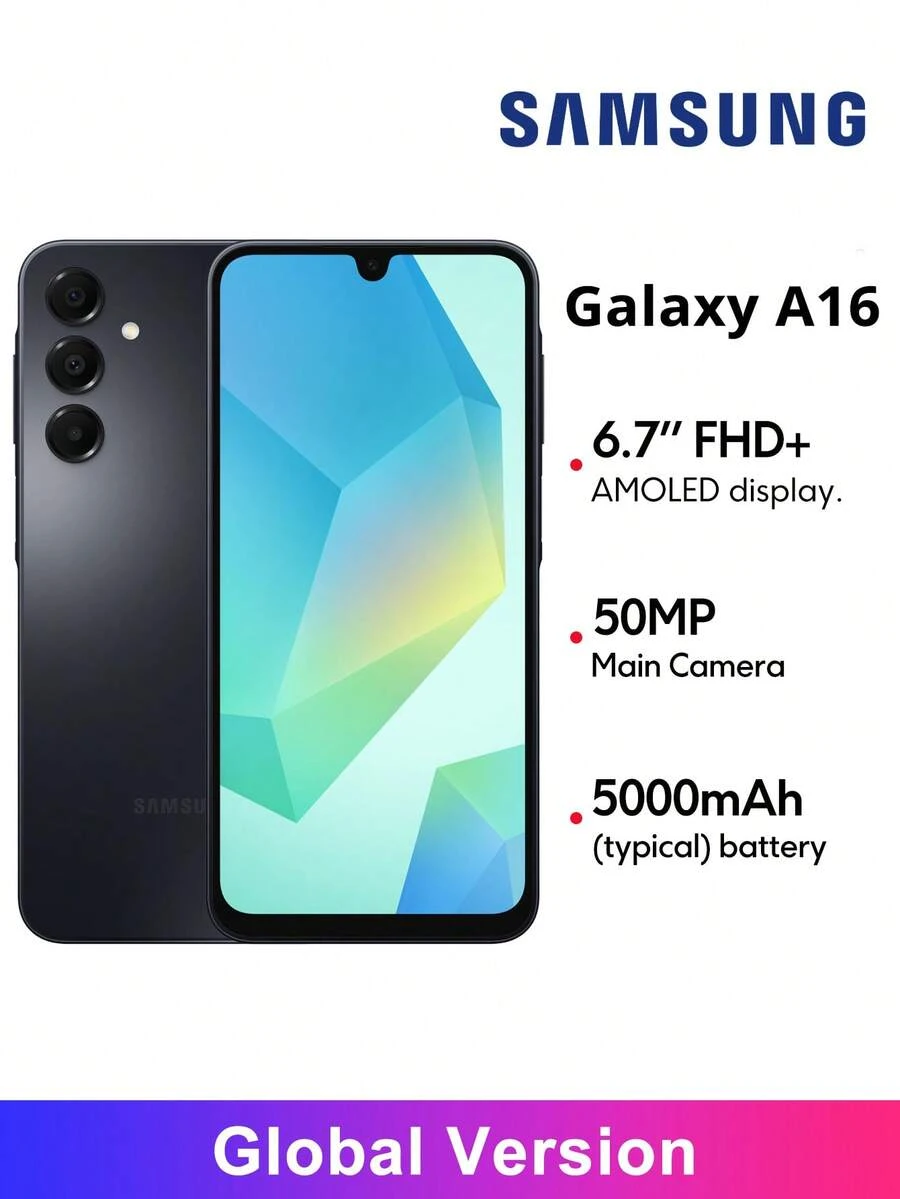 Samsung Galaxy A16 4G Smartphone Global Version 6.7-Inch AMOLED 90Hz Screen 50MP Rear Camera 13 MP Front Camera Fingerprint Unlock 5000mAh Battery Life *NO Charger,Christmas Gifts For Children And Parents - Black - View 1