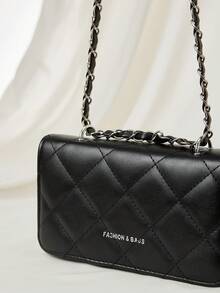 Mini Rhombus Chain Design Tote Bag, Simple Commuter Shoulder Bag, Fashion Style Winter Gifts - Black - View 2