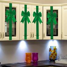 4 Pieces Christmas Cabinet Ribbons Bows,Xmas Kitchen Cabinet Door Red Ribbons, Large Bow Christmas Wreath Tree Bow Festival Wrapping Decorations For Home Fireplace Door Holiday Party Supplies, Home Decor, Room Decor, New Year's Eve Decoration - Many - View 9