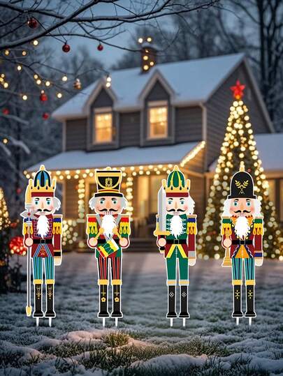 4pcs Mini Decorative Nutcracker Yard Signs - 11.81 Inches - Outdoor Christmas Decoration - Featherless - Suitable For Lawns And Party Supplies - Holiday Decoration, Christmas Outdoor Garden Decorative Sign Christmas Decorations Winter Room Decor