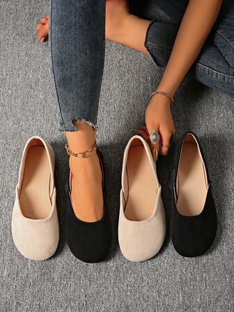 Women's Round Toe Flat Soft Bottom Solid Color Patchwork Loafers, Fashion Versatile Outdoor Lightweight Comfortable Autumn Shoes, Fashionable Versatile Comfortable Casual Loafers, Retro American Style Comfortable Women Shoes