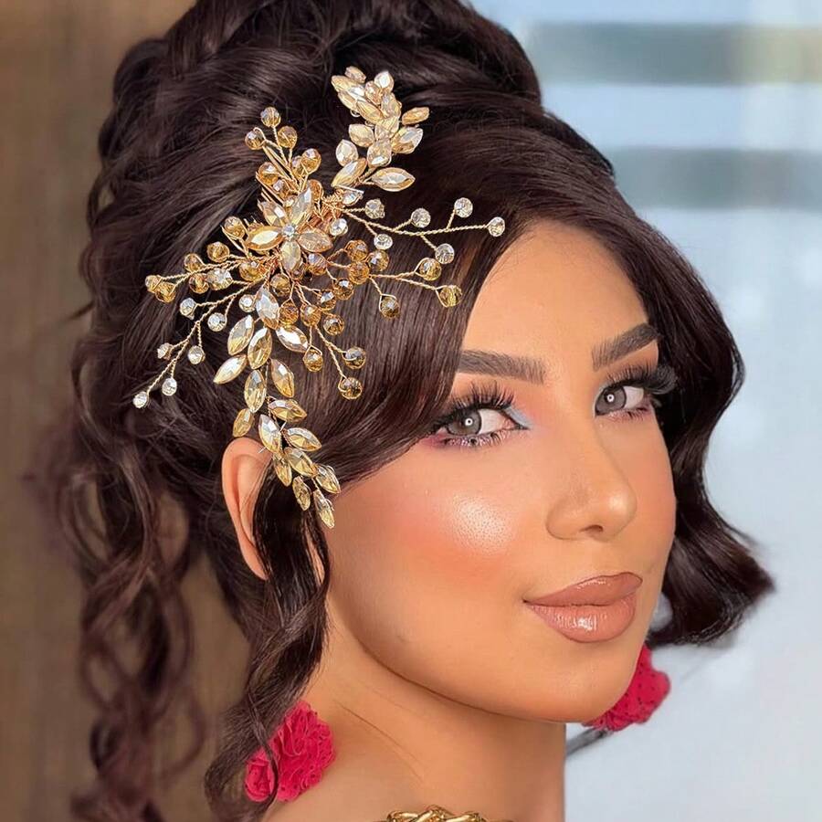 1 Stück Silber & Champagner Farbiger Haarkamm Haarschmuck für Frauen, handgefertigter Kristall Strass Braut Hochzeit Haaraccessoire, geeignet für Hochzeit, Verlobung, Party, Geburtstag Frisur