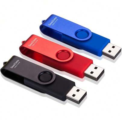 64GB Flash Drives, Stick, Thumb Drive Rotated Design, Stick With LED Light External Storage And Backup Data, Jump Drive, 3 Pack 64GB (3 Colors: Black Red Blue)