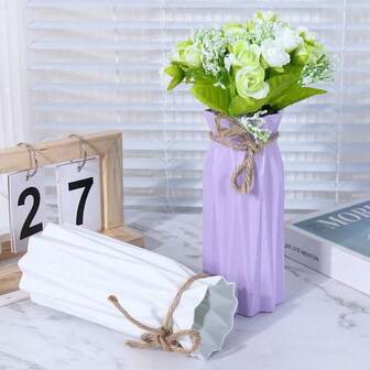 1pc White Origami Vase, Used For Dining Table Center, Living Room, Party, Desktop Decoration, Can DIY Bouquet Arrangement, With Hemp Rope Placed In The Bottle, Cannot Be Filled With Water