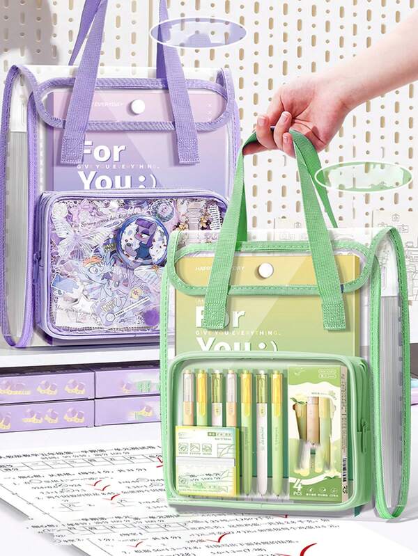 1 Pc Zipper File Organizer With Multiple Pockets, Transparent A4 Document Holder For Students, Portable Accordion Folder For School Supplies, Exam Test Paper Storage Bag (Vertical Style)