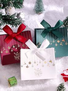 5-Piece Christmas Gift Box With Bow, Santa Claus Sleigh And Reindeer Pattern, Holiday Candy Gift Bags, Suitable For Holiday Parties, Weddings, Birthdays, Anniversaries, Exquisite Gift Packaging, C Ookies, Jewelry, Chocolates, DIY Craft Packaging, Christmas Eve Decorations - Multicolor - View 3