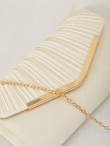 褶皱翻盖缎面晚宴手拿包，时尚个性化信封手提包，适合派对、正式场合、婚礼、奢华活动、鸡尾酒会，优雅女士单肩包，冬季圣诞礼物 - 杏色 - 查看 6