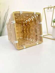 Woven Flower Basket, Small Bamboo Basket, Desktop Organizer Storage Basket, Bamboo Woven Basket, Woven Basket - Khaki - View 8