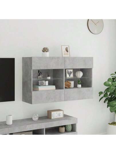 VidaXL TV Wand Unit LED Lighting 98.5x30x60.5 Cm Concrete Grijs view 5