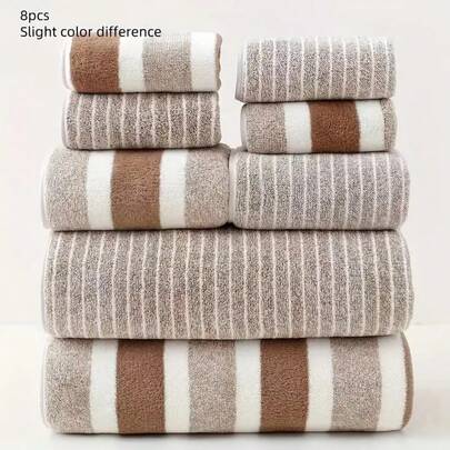 8-Pieces Towel Gift Set, Soft Striped Bath And Face Towels For Home And Bathroom, Highly Absorbent And Quick Dry, Fall Decor, Home And Bathroom Decor, Back To School For Beauty Salon And Home