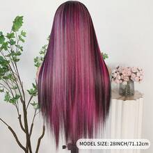 13X4 Pink & Brown Lace Front Wigs Pre Plucked Soft Free Part Long Straight Wigs Glueless Pink Skunk Stripe Wig Wear And Go Wig Heat Resistant Fiber Hair Synthetic Lace Front Wigs For Fashion Women For Daily Christmas Party Cosplay Use - 挑染粉色 - 查看 8