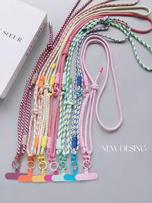 1 pieza Cordón de moda ajustable en longitud, correa de muñeca, correa de bandolera, correa de collar, soporte para estuche de teléfono, clip resistente, diseño desmontable, anti-pérdida, incluye almohadilla, adecuado para teléfono, ventilador